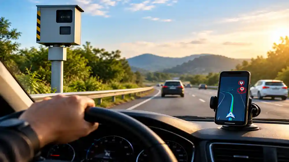Speed Camera Alert App showing speed camera warnings while driving