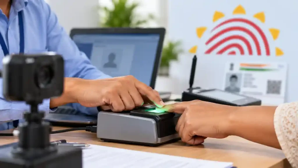 Aadhaar Card first-time enrolment process and document verification at an authorized centre
